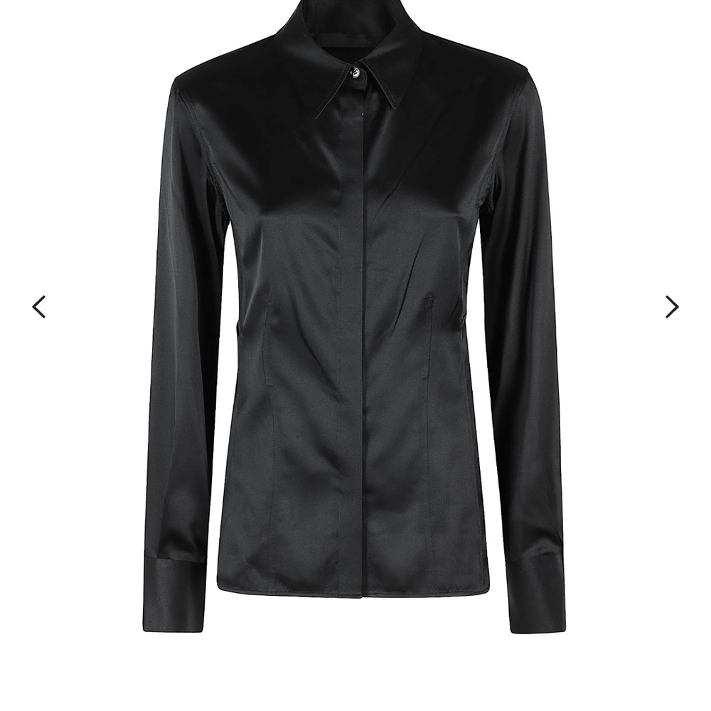 BNWT Helmut Lang Black Silk Stretch Slash Button Down Shirt sz S